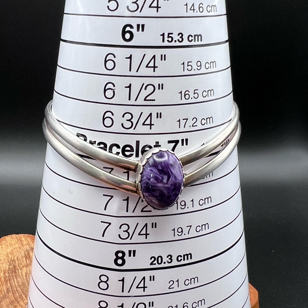 Native American Sterling Silver Charoite Cuff - Picture 8 of 10
